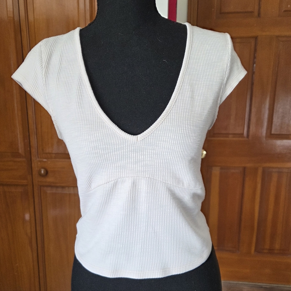 wild fable Ribbed V-Neck Cap Sleeve Tank Top - White
